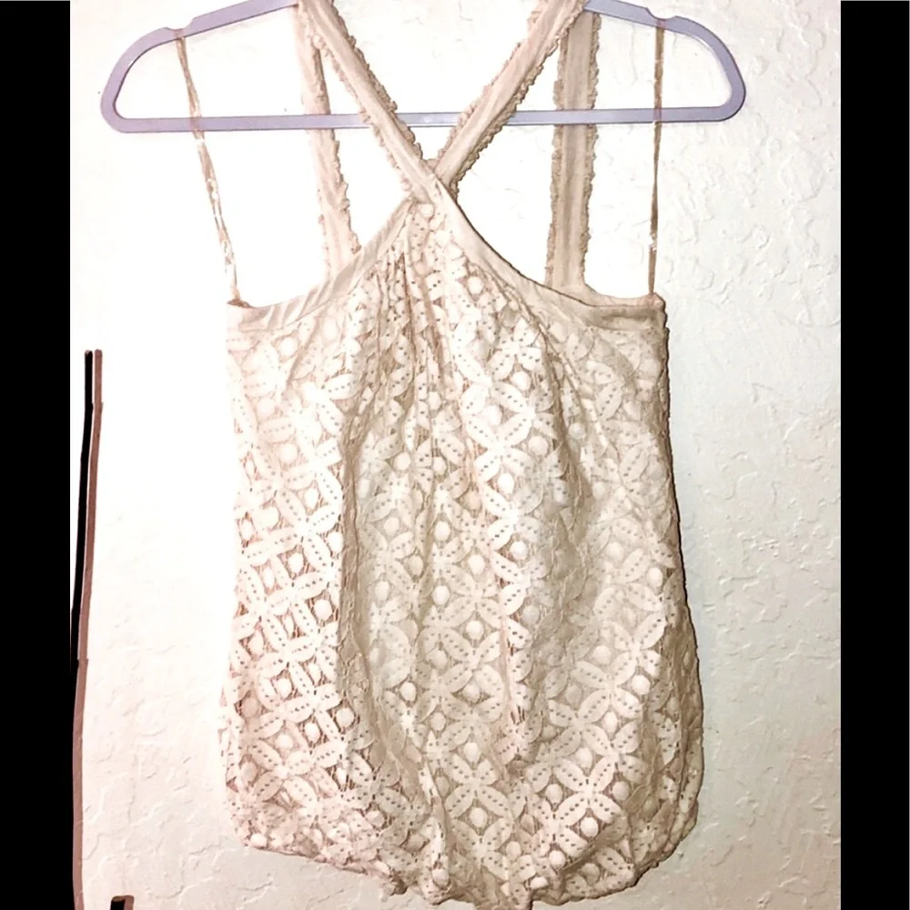 Anthro Ella Moss Cream Eyelet Floral Lace top
